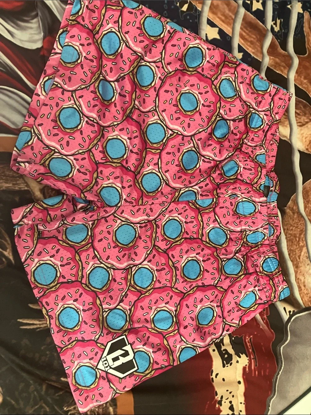 Kids Pink Donut-Print Shorts with Blue Accents